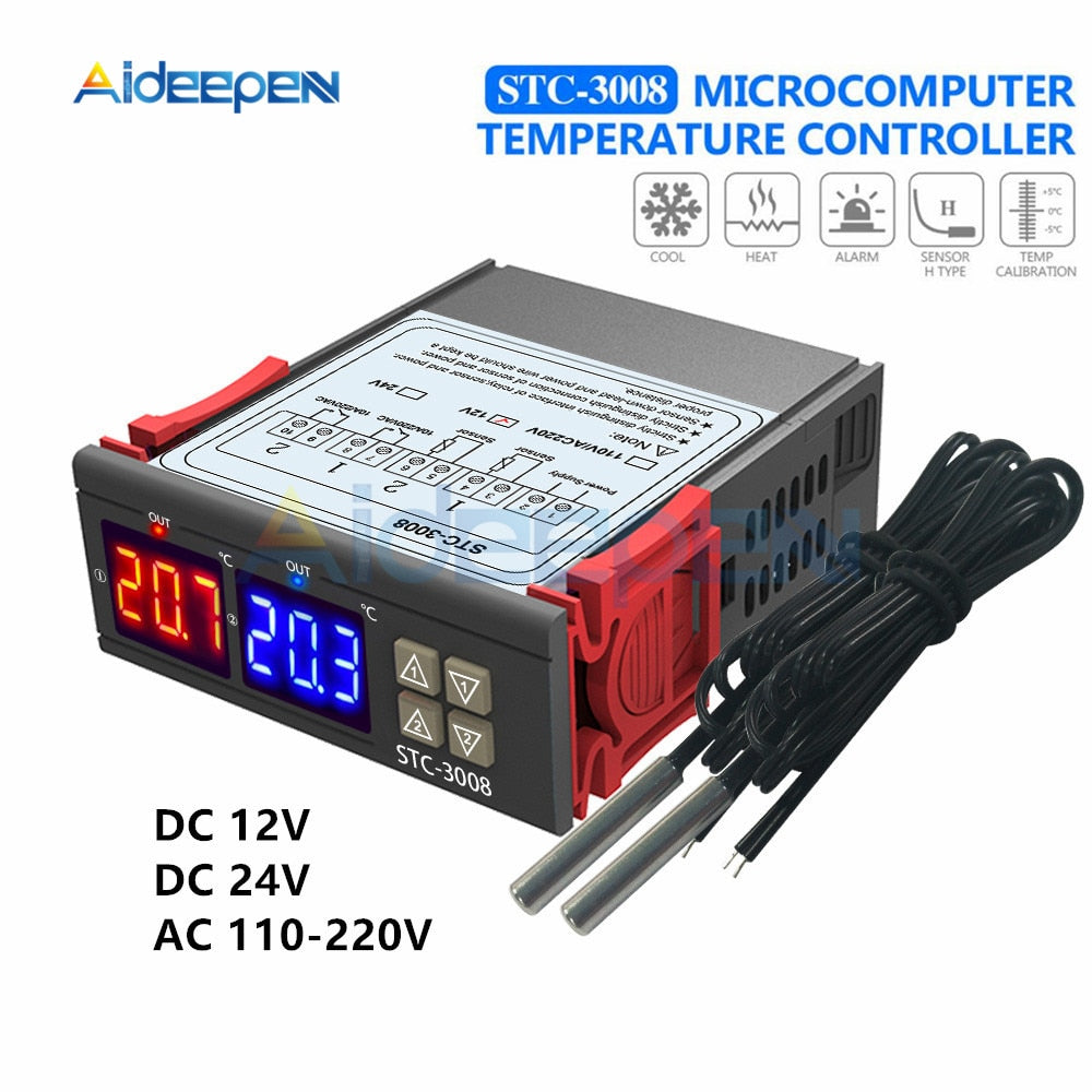 STC 3008 Dual Digital Temperature Controller Two Relay Output Thermost ...