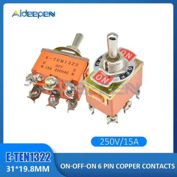 Heavy Duty E-TEN1322 VE066 6-Pin Toggle DPDT ON-OFF-ON Switch 15A 250V Mini Togg Heavy Duty E-TEN1322 VE066 6-Pin Toggle DPDT ON-OFF-ON Switch 15A 250V Mini Togg