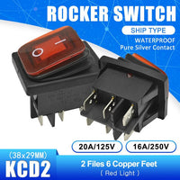 5pcs KCD2 Waterproof Rocker Switch ON OFF ON OFF ON 4PIN 6PIN Button Boat shaped Water proof Switches with Light 15A 250V