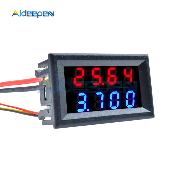 0.28 Inch Digital DC Voltmeter Ammeter 4 Bit 5 Wires DC 100V 10A Voltage Current Meter Current Monitor Red Blue LED Dual Display