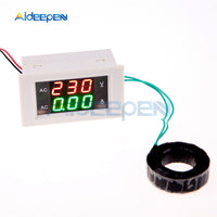 100A AC Digital Ammeter Voltmeter Amp Volt Meter Voltage Current Meter LCD Panel Red Green Display with AC Current Transformer