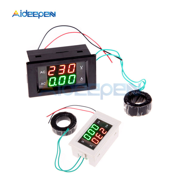 100A AC Digital Ammeter Voltmeter Amp Volt Meter Voltage Current Meter LCD Panel Red Green Display with AC Current Transformer