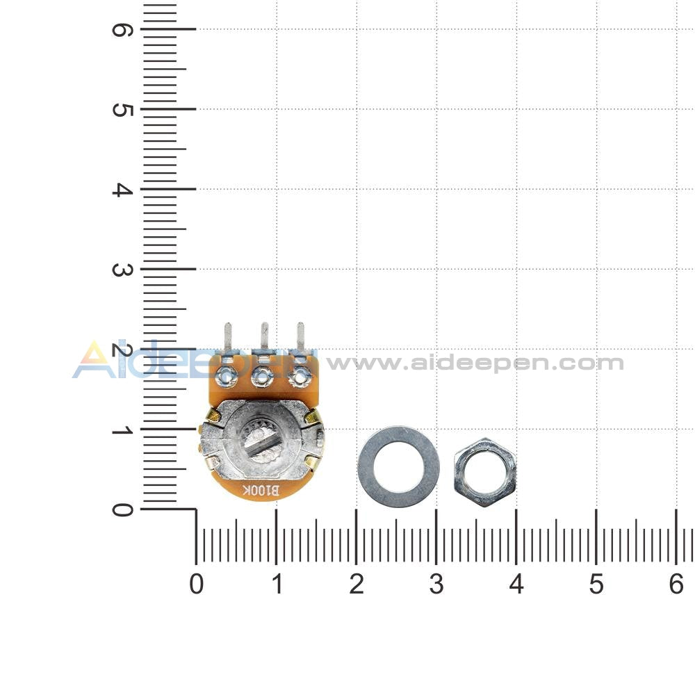 10-Pack B100K 100K Ohm Linear Taper Rotary Potentiometers – 15mm Panel Mount