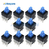 10Pcs Square 8x8mm 6 Pin DPDT Mini Push Button Self locking Switch Multimeter Switch Blue Cap