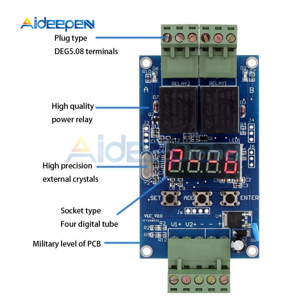 12V Dual Programmable Time Relay Module Relay PLC Board Cycle Delay Ti ...