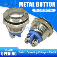 16mm 19mm Metal Push Button Switch LED Light 250V 5A Self reset Car Start Button Power Button High Flat Head with Switch Cable