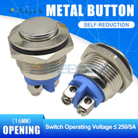16mm 19mm Metal Push Button Switch LED Light 250V 5A Self reset Car Start Button Power Button High Flat Head with Switch Cable