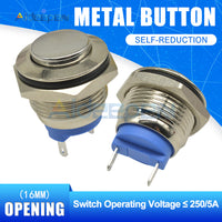 16mm 19mm Metal Push Button Switch LED Light 250V 5A Self reset Car Start Button Power Button High Flat Head with Switch Cable