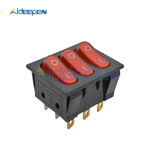 1pcs KCD3 On Off 3 Rows 9 Pin Light Boat Car Rocker Switch KCD3 Triple Light Switch Red Button Switch 15A 250V 20A 125V AC