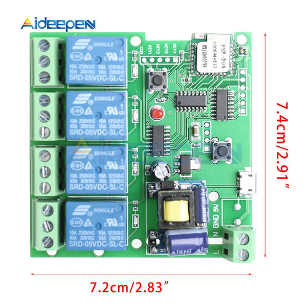Relay Module Wireles 220V 4 Channel Wifi Relay Module Phone APP Wireless Remote Control WIF ...