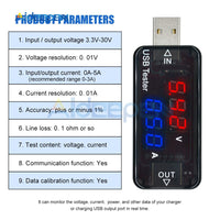 3 bit 3.3 30V USB Current Voltage Charging Detector Mobile Power Current Voltmeter Ammeter Voltage USB Charger Tester