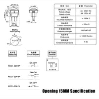 5PCS KCD1 Small Round Rocker Switch Diameter 15MM Seesaw Power Boat Switch ON OFF 2 Pin 3 Pin 3A/250V 6A/125V AC