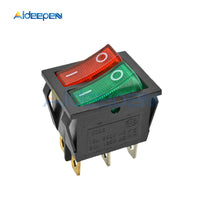 5PCS KCD6 Rocker Switch ON OFF ON/ON OFF 4 Pin 6PIN 15A 250V Double Boat Power Switch Double Ship Type With Light 25*31MM