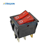 5PCS KCD6 Rocker Switch ON OFF ON/ON OFF 4 Pin 6PIN 15A 250V Double Boat Power Switch Double Ship Type With Light 25*31MM