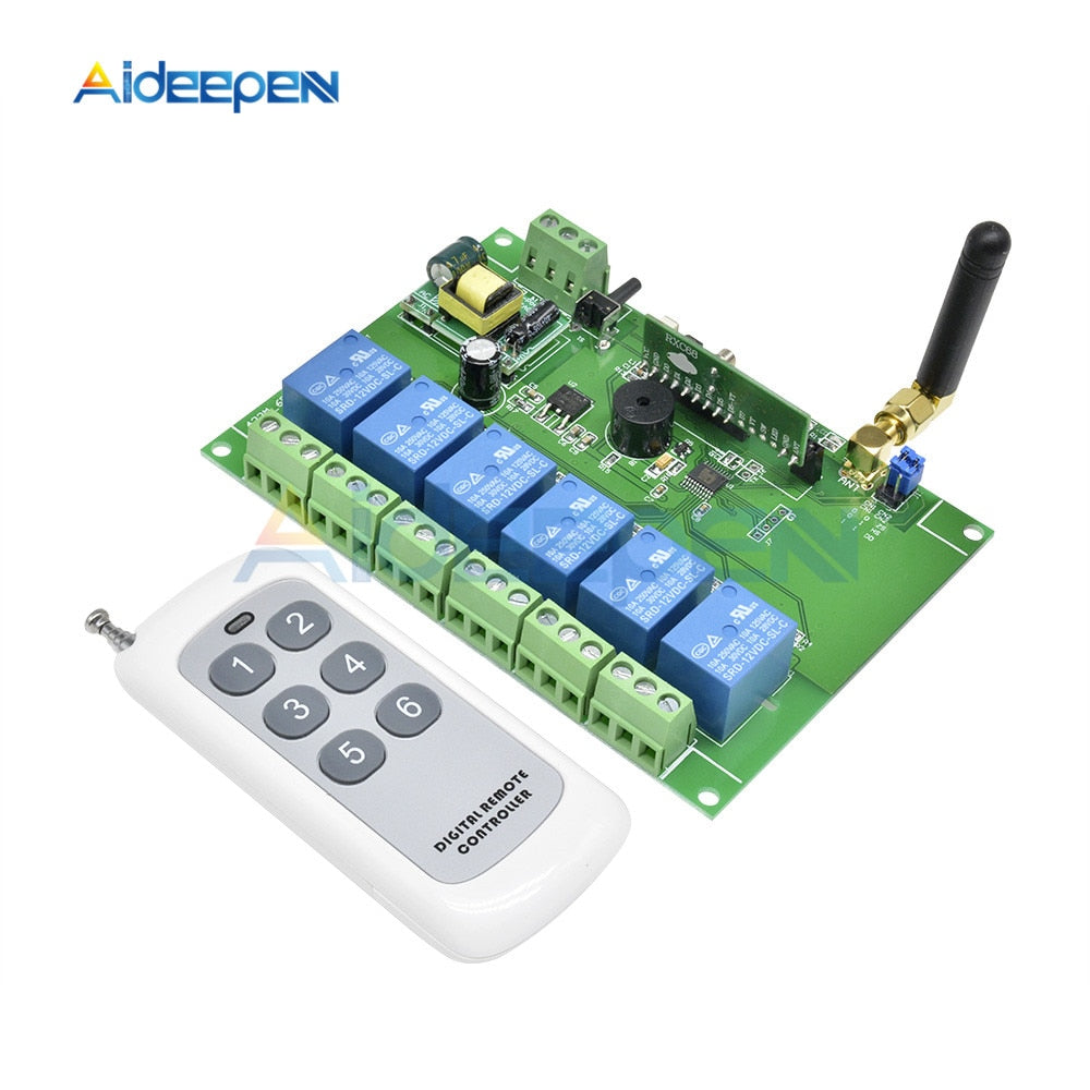 6 Channel Relay Module with Remote Control 110 240V RF Receiver 433MHz ...