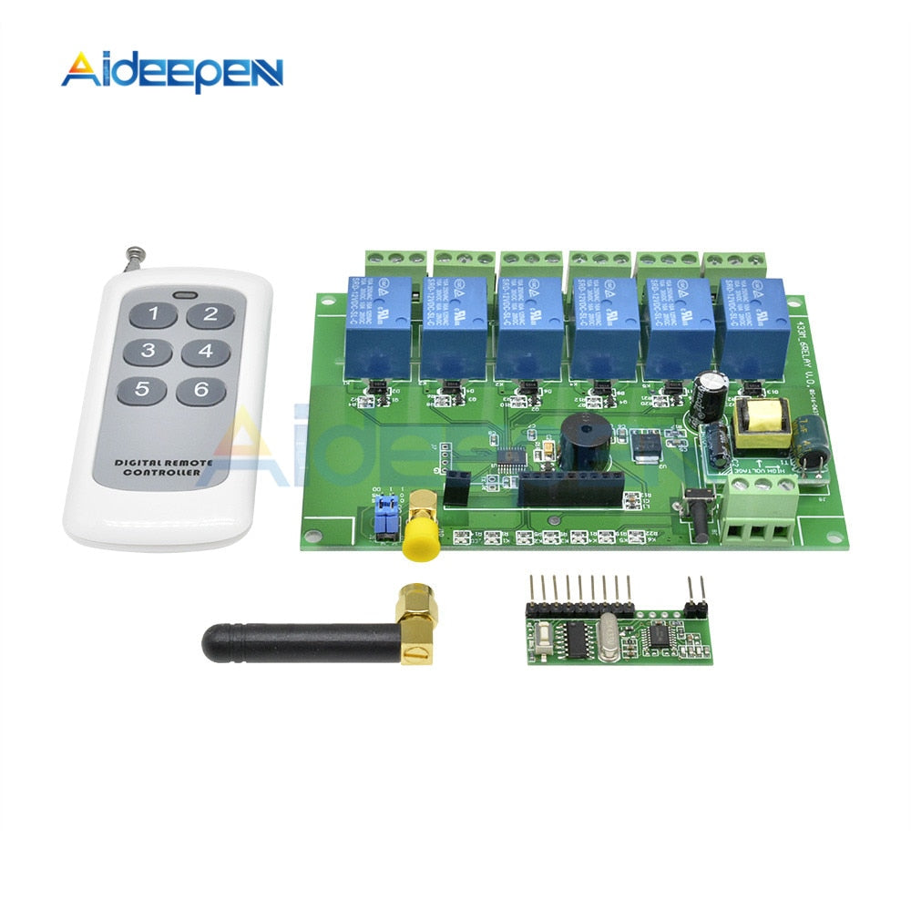 6 Channel Relay Module with Remote Control 110 240V RF Receiver 433MHz ...