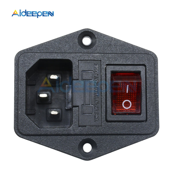 AC 250V 10A Black Red 3 Pin Terminal Power Socket switch with Fuse Holder
