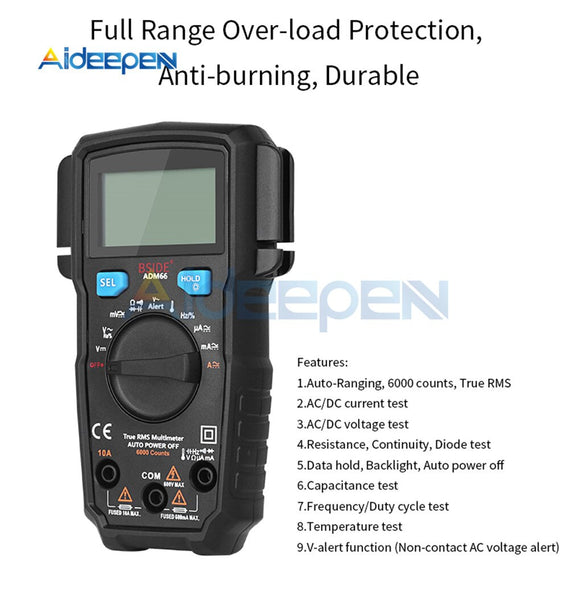 ADM66 NCV Digital Multimeter 6000 Counts Auto Ranging AC/DC Voltage Vo ...