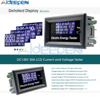 DC 120V 20A LCD Current Meters Digital Voltmeter Ammeter Voltage Wattmeter Tester Indicator Monitor Power Energy Meter Tester