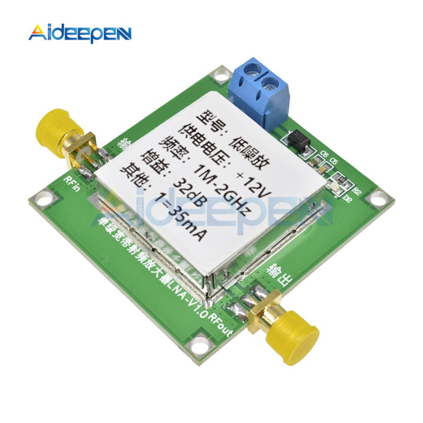 DC 12V 0.01 2000MHz 2Ghz 32dB LNA RF Broadband Low Noise Amplifier LNA Module UHF HF VHF Low dB with Shielded Shell