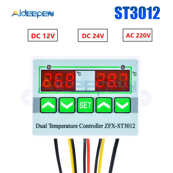DC 12V 24V AC 110 220V ST3012 LED Digital Dual Thermometer Temperature Controller Thermostat Incubator Microcomputer Dual Probe on AliExpress