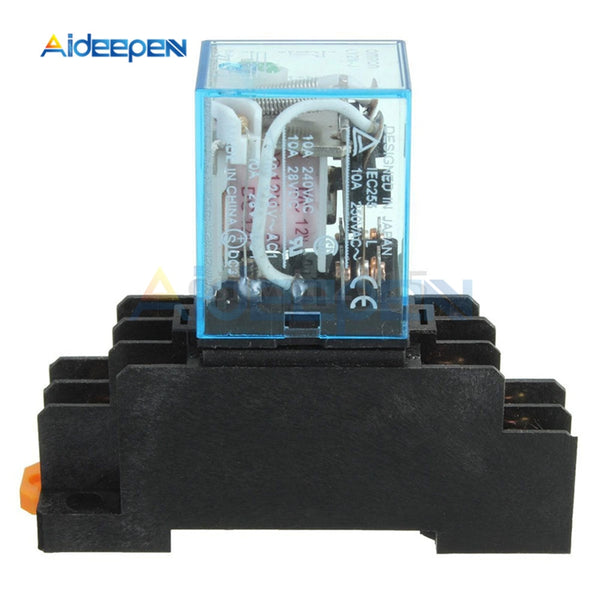 DC 12V Power Relay LY2NJ Socket Base 220V AC Coil Miniature Relay DPDT 8 Pins 10A 240VAC LY2 HH62P LY2 JQX 13F with PTF08A