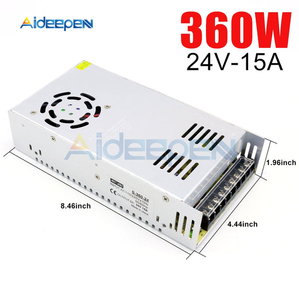 DC 24V 15A 360W Switching Power Adapter 24V 15A 360 Watts Voltage Converter Regulated Switch Power Supply for LED