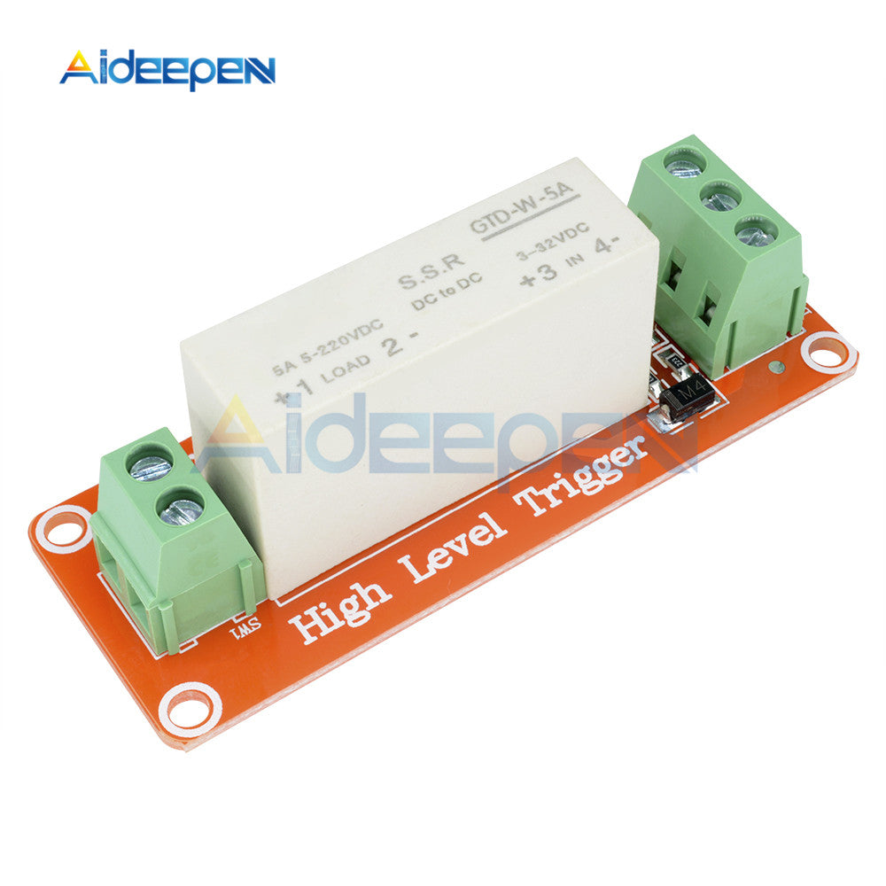 DC 5V 1 Channel SSR Solid State Relay Module High low Level Trigger 5A ...