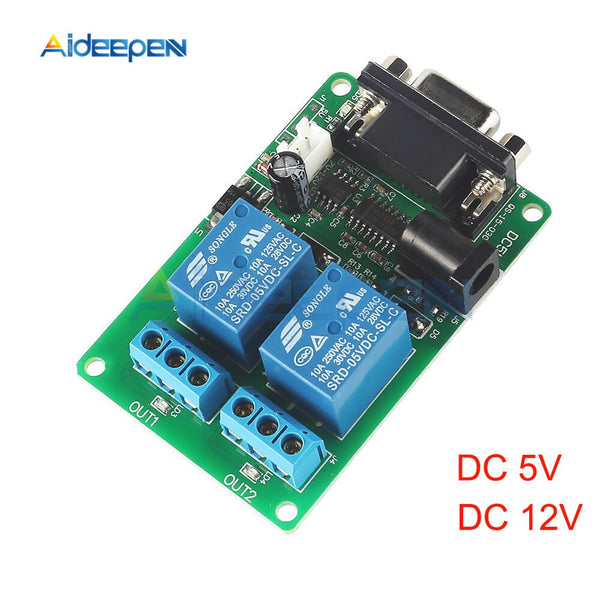 DC 5V 12V 2 Channel RS232 Serial Port Control Relay Switch Board SCM Interface PC Relays DB9 Module