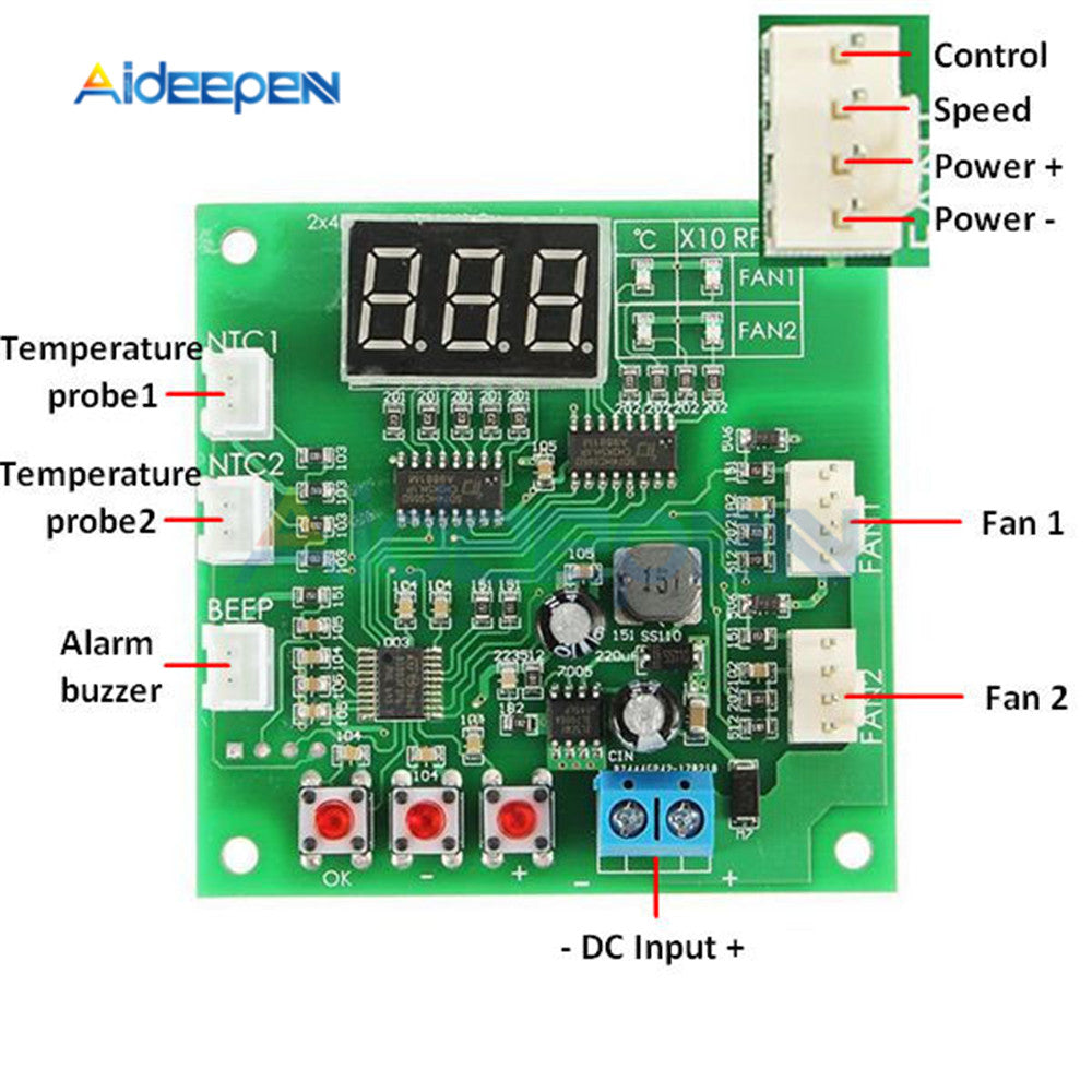 DC 8 60V 2 Way Cooling PWM LED Digital Fan Temperature Controller Temp ...