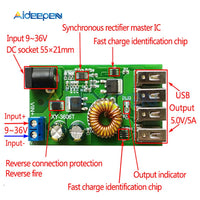 DC DC 9V 12V 24V 36V To 5V Step Down Board 5A 4 USB Output Buck Converter Power Supply Module with Aluminum Shell For Phones