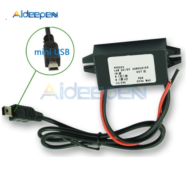 DC/DC Waterproof Converter Regulator 12V to 5V 15W 3A Step Down Buck Power Module with Mini USB