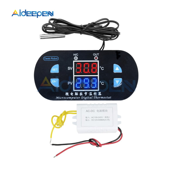 DK W1308 AC 100 240V 10A Digital Thermostat Temperature Controller Regulator Heating Cooling Thermometer Dual Red Blue Display