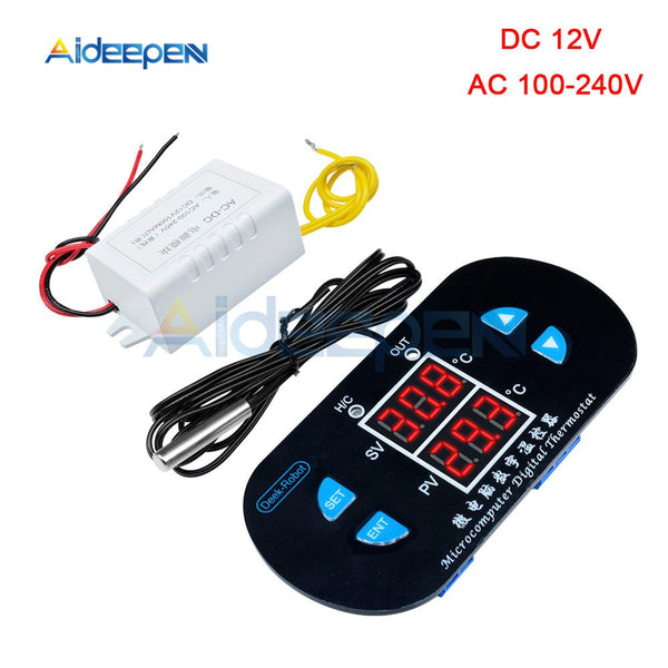 DK W1308 DC 12V AC 100 240V 10A Digital Thermostat Temperature Controller Regulator Heating Cooling Thermometer Dual LED Display