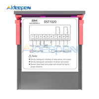 DST1020 DC12V  72V Dual Display Digital Thermostat Temperature Controller DS18B20 Waterproof Sensor Replace STC 1000 12V 24V