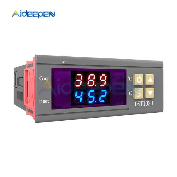 DST1020 DC12V  72V Dual Display Digital Thermostat Temperature Controller DS18B20 Waterproof Sensor Replace STC 1000 12V 24V