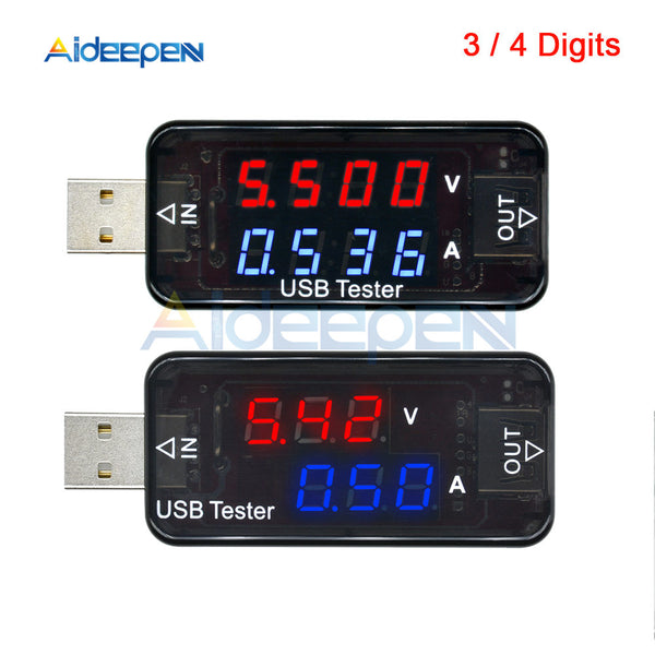 Digital USB Current Voltage Charging Detector 3/4 Digits Mobile Power Current Voltmeter Ammeter Voltage Charger Tester