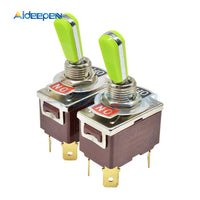 E TEN(C)1221 Toggle Switch Red 4 Pin ON OFF Switch Silver Contactor 50000 Times Lifespan 250V 16A Green Handle with 12mm Cap