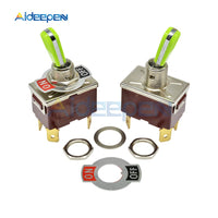 E TEN(C)1221 Toggle Switch Red 4 Pin ON OFF Switch Silver Contactor 50000 Times Lifespan 250V 16A Green Handle with 12mm Cap