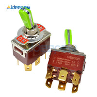 E TEN(C)1321 Toggle Switch Red 6 Pin ON ON Switch ON OFF Silver Contactor 50000 Times Lifespan 250V 16A 31.5*19.5MM Green Handle