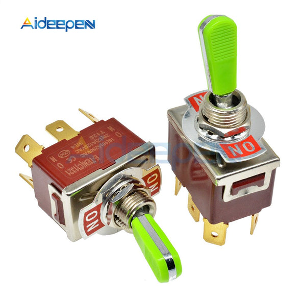 E TEN(C)1321 Toggle Switch Red 6 Pin ON ON Switch ON OFF Silver Contactor 50000 Times Lifespan 250V 16A 31.5*19.5MM Green Handle