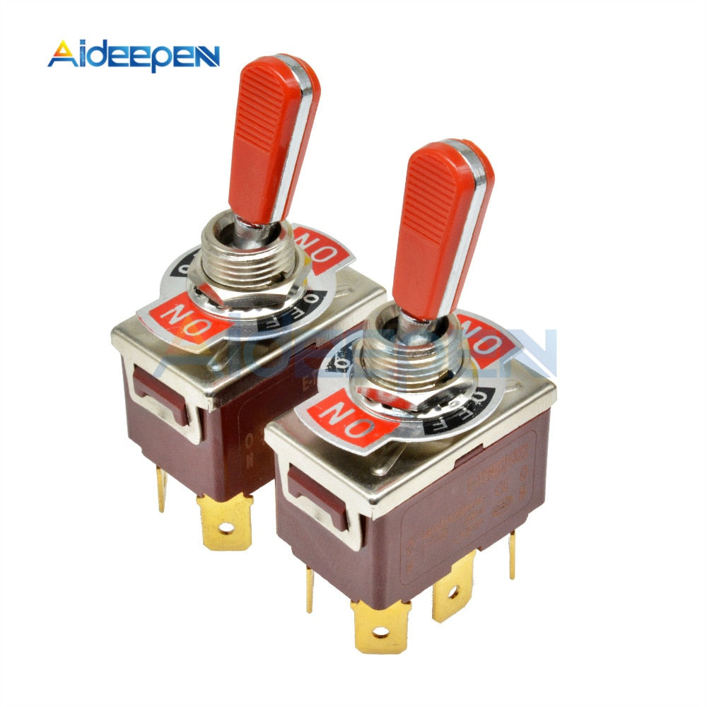 E TEN(C)1322 Toggle Switch Red 6 Pin ON OFF ON Switch Silver Contactor