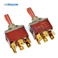 E TEN(C)1322 Toggle Switch Red 6 Pin ON OFF ON Switch Silver Contactor 50000 Times Lifespan 250V 16A Red Handle with 12mm Cap