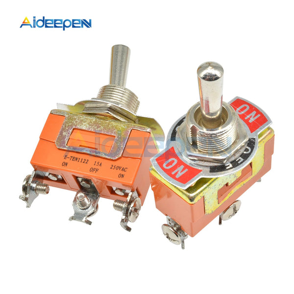 E TEN1122 Toggle Switch 3 Terminal ON OFF ON 3 Positions 3 Pin Swithes 250V 15A AC with 12mm Waterproof Switch Caps Orange