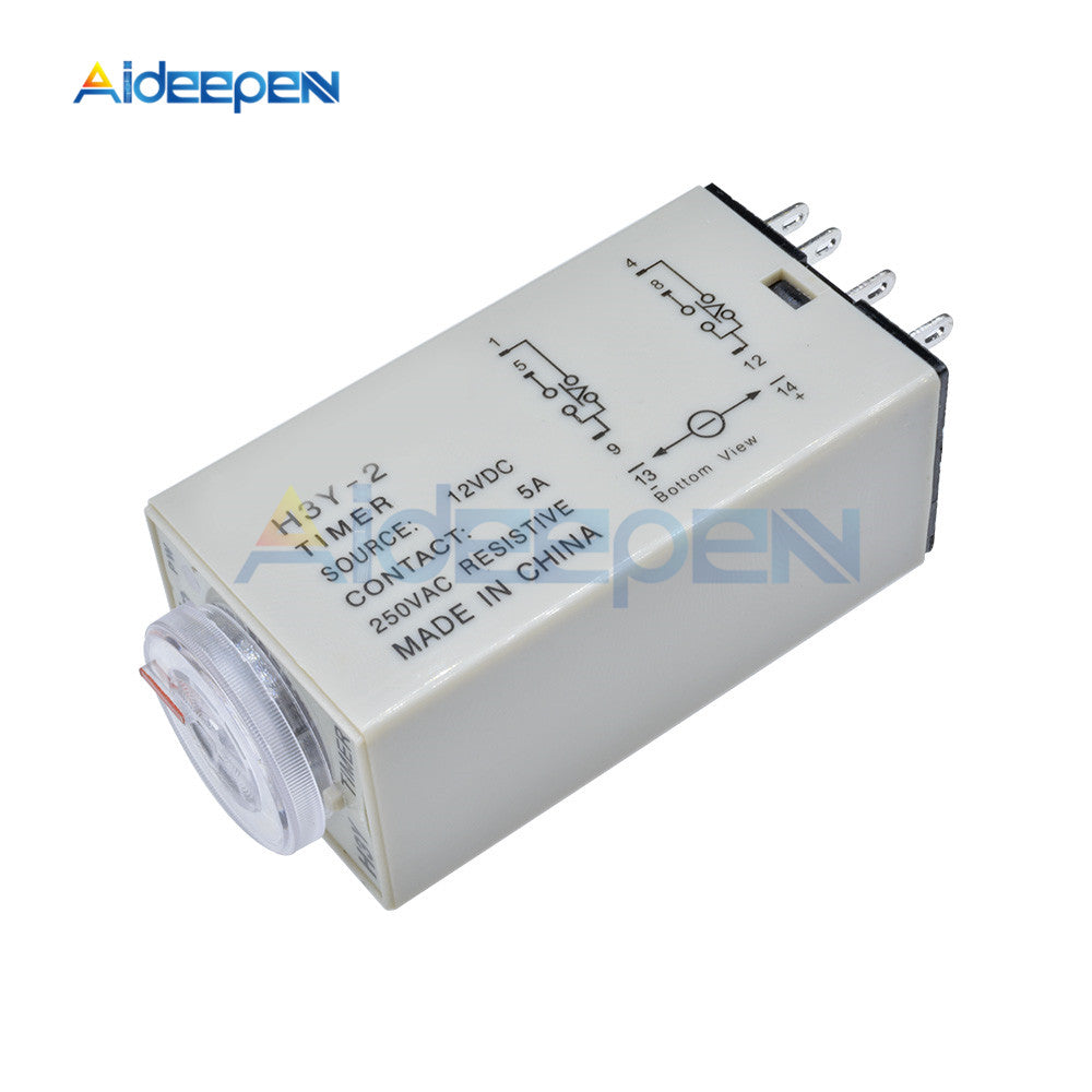 Baomain H3Y-2 Time Delay Relay – DC 12V, DPDT, 5-Minute Timing, With 8-Pin Socket – For Industrial Automation