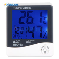 HTC 8A Indoor Outdoor Temperature Humidity Monitor LCD Display C/F Hygrometer Thermometer With Date Time Alarm Clock Night Light
