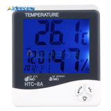 HTC 8A Indoor Outdoor Temperature Humidity Monitor LCD Display C/F Hygrometer Thermometer With Date Time Alarm Clock Night Light