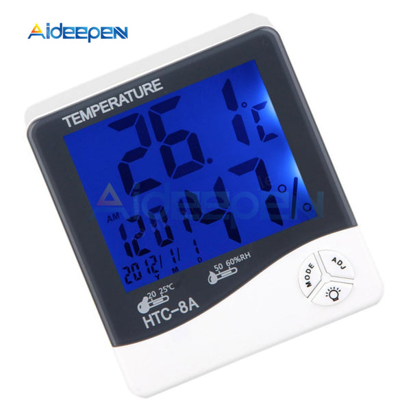 HTC 8A Indoor Outdoor Temperature Humidity Monitor LCD Display C/F Hygrometer Thermometer With Date Time Alarm Clock Night Light