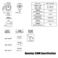 KCD1 15MM Small Round 2 Pin 3 Pin 2 Files 3A/250V 6A/125V AC Rocker Switch Seesaw Power Switch for Car Dash Dashboard Toys