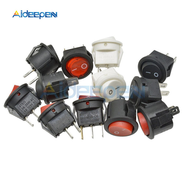 KCD1 15MM Small Round 2 Pin 3 Pin 2 Files 3A/250V 6A/125V AC Rocker Switch Seesaw Power Switch for Car Dash Dashboard Toys